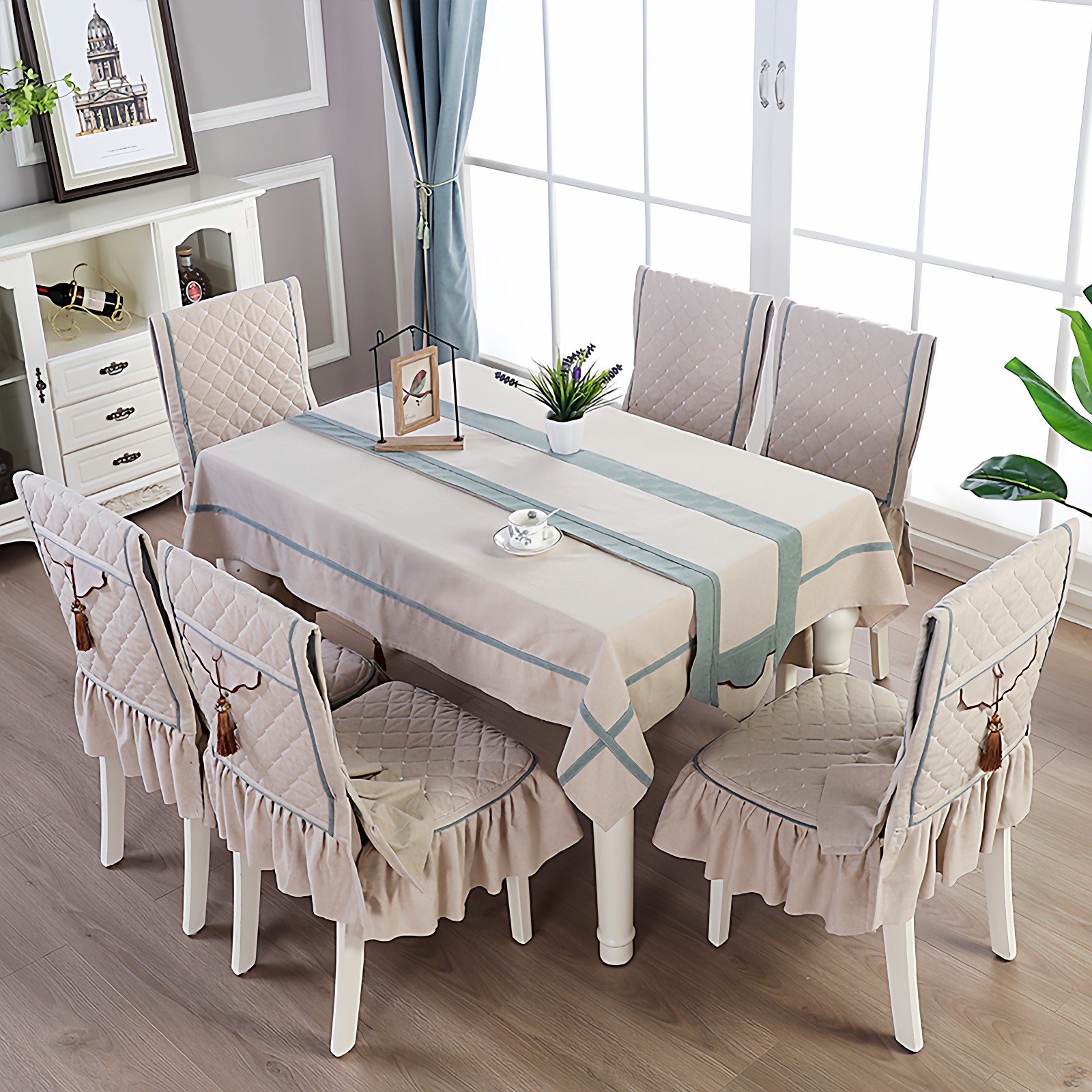 高档客厅新中式茶几桌布布艺长方形餐桌布椅子套罩餐椅垫套装家用,淘宝优惠券,粉丝福利购,淘宝优惠卷