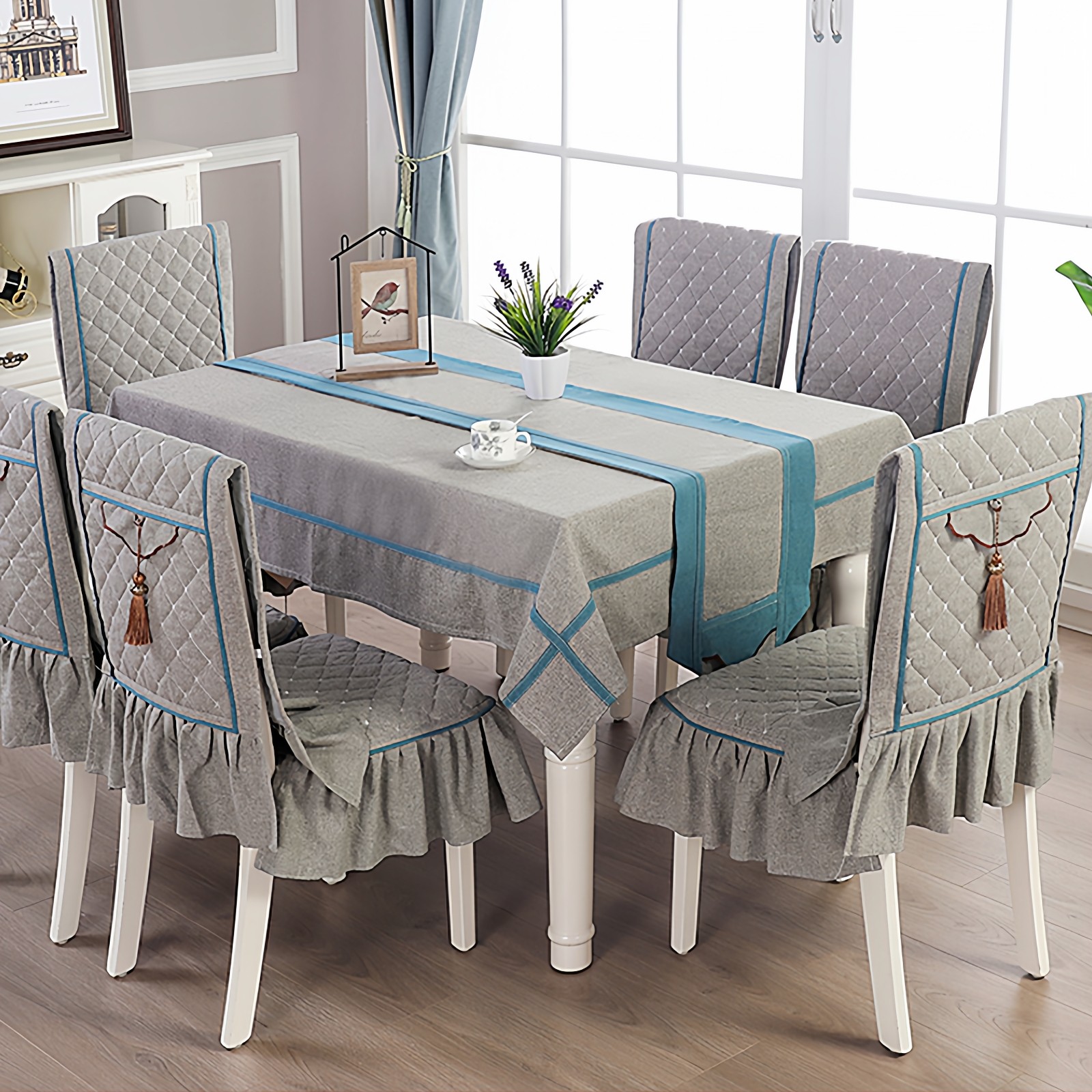 高档客厅新中式茶几桌布布艺长方形餐桌布椅子套罩餐椅垫套装家用,淘宝优惠券,粉丝福利购,淘宝优惠卷