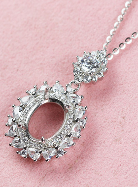 椭圆形8X10女纯银吊坠托送项链