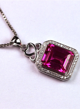 碧玺潮流长方形玫红百搭彩宝项链