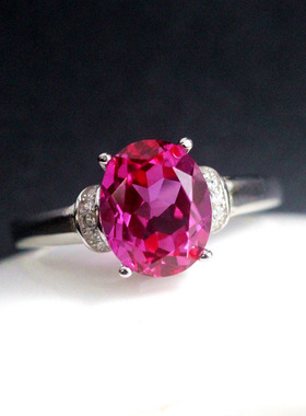 纯银镀18k正品日韩版红碧玺戒指