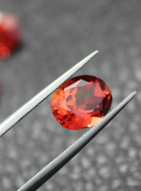 宝石椭圆戒指橘红色芬达石粉蛋形