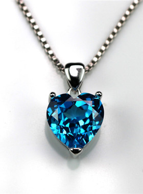 心形女生日韩简约锁骨链海蓝宝石