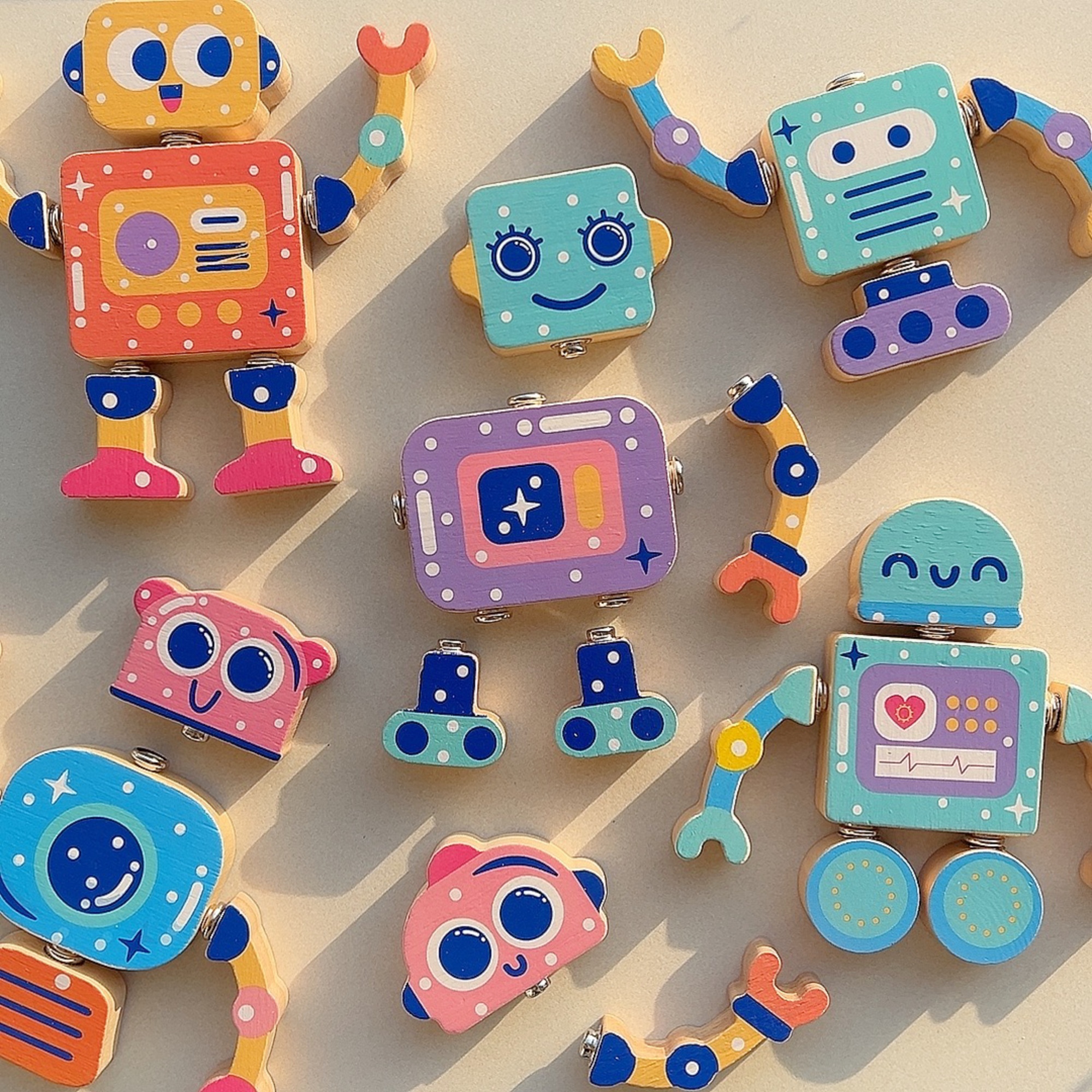 木制拼装积木机器人百变造型创意儿童搭建套装拼插拼装益智玩具 - 图0