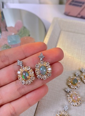 天然欧泊项链925银镶吊坠女原创设计甜美少女小清新轻奢风锁骨链