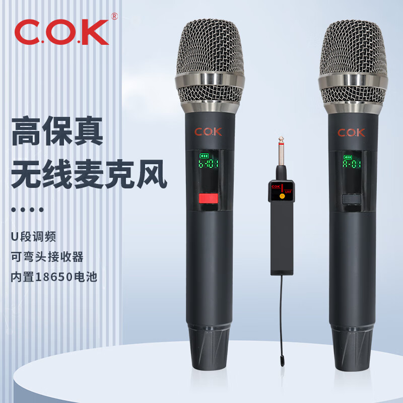 COK MW-1108-24麦克风一拖二通用无线手持话筒K歌会议主持可充电 - 图2