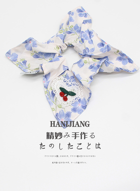韩系紫色碎花方巾大肠发圈女纯棉布艺蝴蝶结扎头发绳清新头花发饰