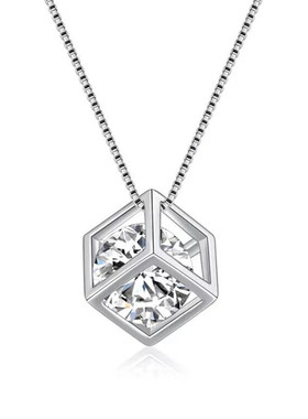 PT950铂金项链女24k白金魔方吊坠闺蜜男女情人节生日礼物小众珠宝