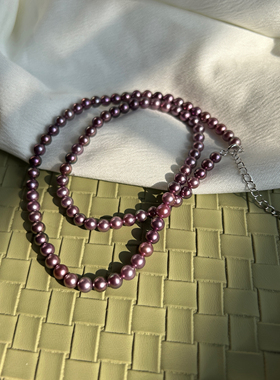 天然高品质淡水紫色珍珠项链极光正圆气质颈链带证书
