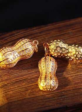 沙金花生吊坠可打开好事发生镶钻珍珠挂件编织手项 链diy吊饰配件