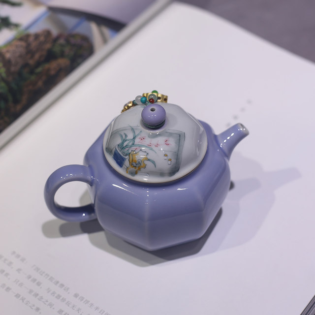 ບໍ່ມີການຫຼຸດລົງສີມ່ວງ underglaze ສີມື painted orchid octagonal pot Jingdezhen handmade ceramic teapot ball hole kung fu teapot