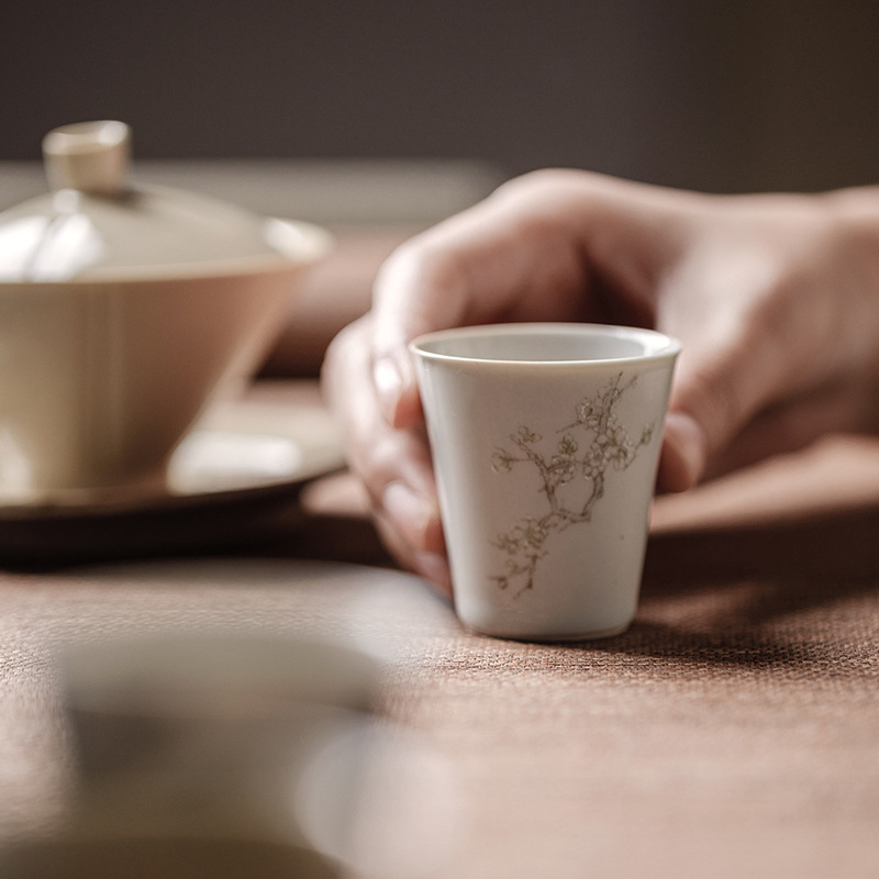 束刻个人专用茶杯越窑青瓷仿古品茗杯闻香杯功夫茶具国风单主人杯