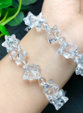 天然白水晶雕刻梅尔卡巴手链男女情侣款简约时尚水晶手串饰品配饰