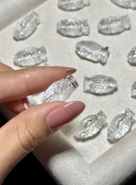 天然白水晶发财鲤鱼手工DIY手链项链吊坠孔挂件饰品配件男女同款