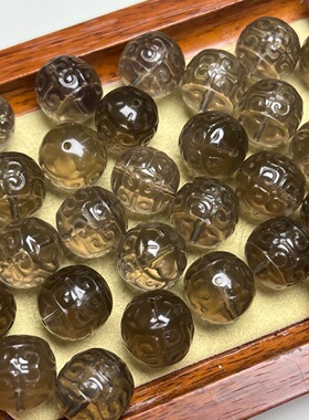 天然茶晶回纹珠雕刻件手工DIY手链手串项链滴溜挂件水晶散珠配件