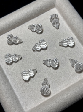 天然白水晶条纹葫芦雕刻件手工DIY手链项链串链水晶配件饰品挂件