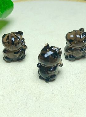 天然冰种黑曜石雕刻小飞龙手工DIY手链项链吊坠手机链水晶配饰