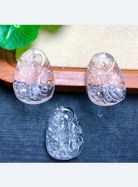 天然白水晶雕刻龙牌吊坠手工diy手链项链车挂包挂水晶配饰