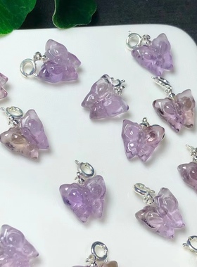 天然紫水晶雕刻蝴蝶小滴酒手工diy手链项链吊坠手机链包挂配饰