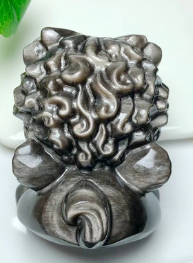 天然银曜石雕刻吞金兽摆件家居客厅茶几电视柜办公室水晶把玩件