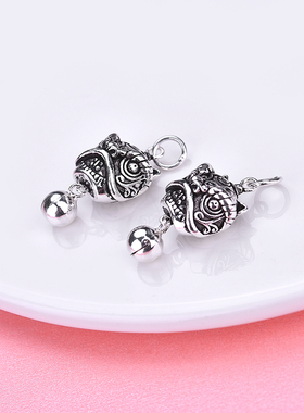 diy声音响龙狮铃铛纯银吊坠项链