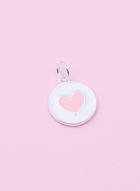 韩版爱心圆牌吊坠925纯银女