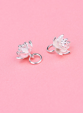 s925纯银莲花荷花吊坠饰品diydiy