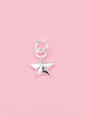 S925纯银立体五角星吊坠挂件星星挂坠手工DIY水晶珍珠手链银配件