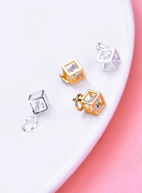 diy纯银饰品配件方块串珠吊坠