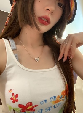 韩国小众设计银色爱心系绳项链女