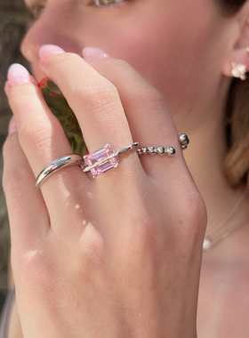 LHWindsor温莎珠宝粉湖涟漪组合戒指粉锆石开口可调节叠戴食指戒