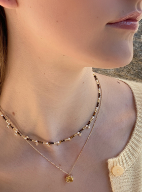 温莎焦糖水晶珠fafa复古锁骨链