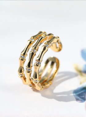 温莎珠宝竹节戒指开口欧美ins潮