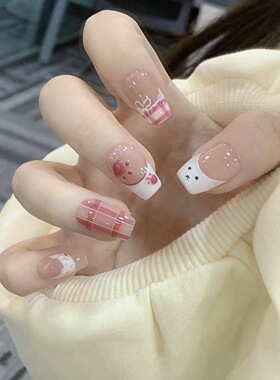 儿童简约ins夏日樱桃小花穿戴甲蜜瓜冰激凌可爱短款卡通学生美甲