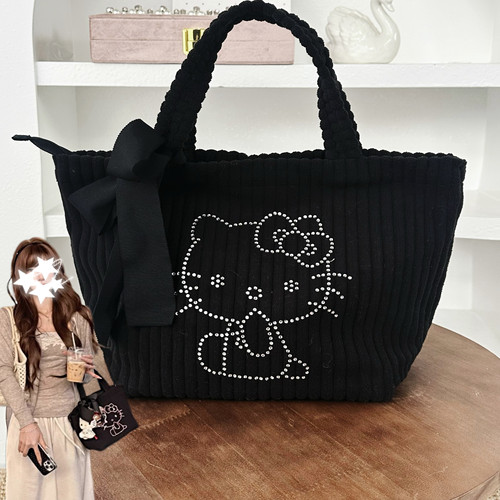 粉钻Kitty/平替复刻龙心同款三丽ou烫钻蝴蝶结甜美托特包手提包 - 图2