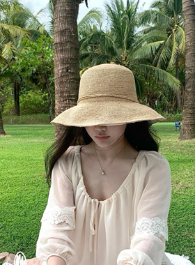 野草莓/蕾丝缱绻 十一少女 楚楚同款日本大帽檐蕾丝草帽遮阳帽