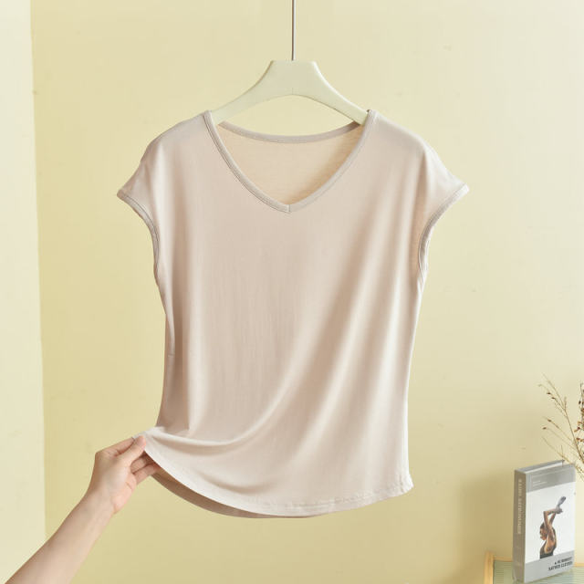 2026 Plus Size Modal V-neck Sleeveless T-shirt Women's Summer Inner Loose Slimming Shirt Solid Color Bottoming Shirt
