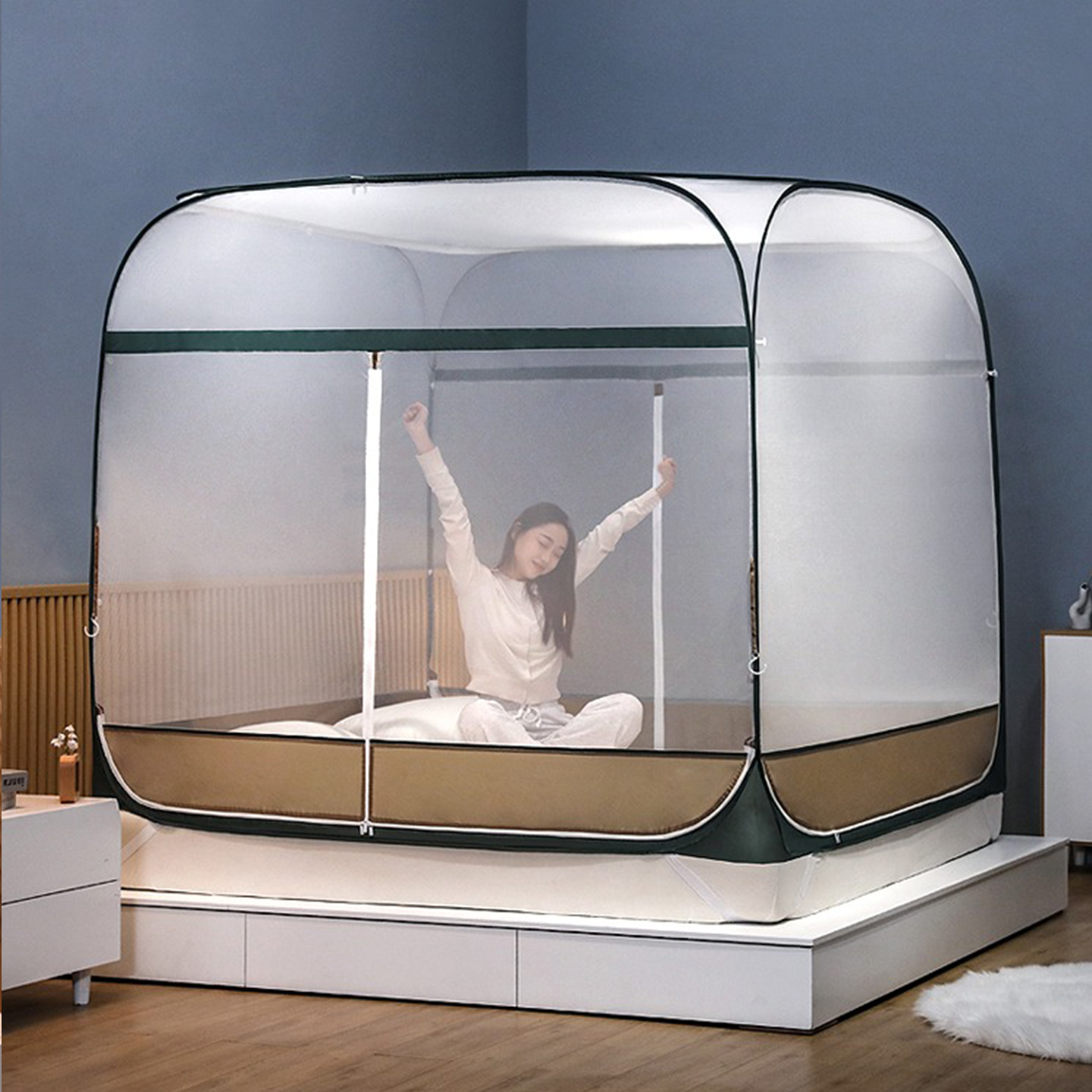 喜富锦蒙古包蚊帐2025新款A类无底T型免安装三开门全罩式双人家用 - 图0