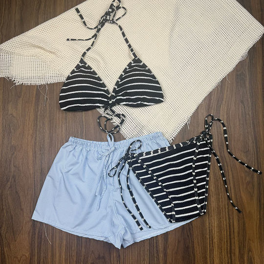 Bikini new retro striped split swimsuit