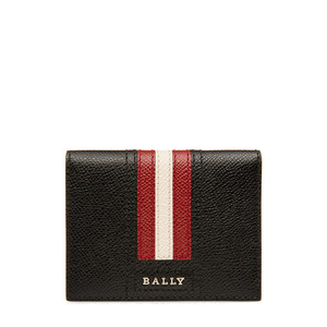 Bally/巴利男士黑色牛皮压纹经典条纹对折时尚卡包卡套6226438
