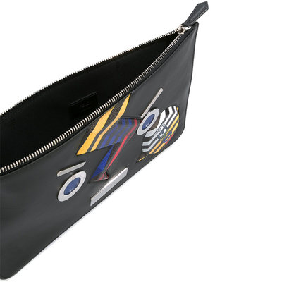 Fendi芬迪新款时尚黑色牛皮小怪兽贴花手拿包男7n0086 Sqf 虎窝淘