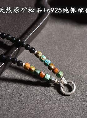 天然黑曜石原矿绿松石泰国佛牌链