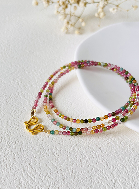 天然糖果色2.5mm碧玺佛牌链s925纯银唐卡挂链毛衣链水晶挂链