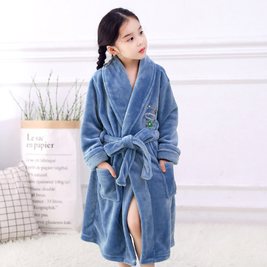 童装儿童加厚睡袍男女童秋冬季法兰绒浴袍中大童珊瑚绒睡衣家居服