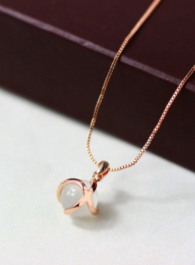 转运珠猫眼石项链 女 短款 锁骨链 18k金 韩国时尚 水滴吊坠 彩金