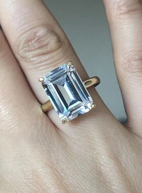 隆隆金珠宝新款925银长方倒角车平8*10仿真钻戒指高碳钻仿真手饰