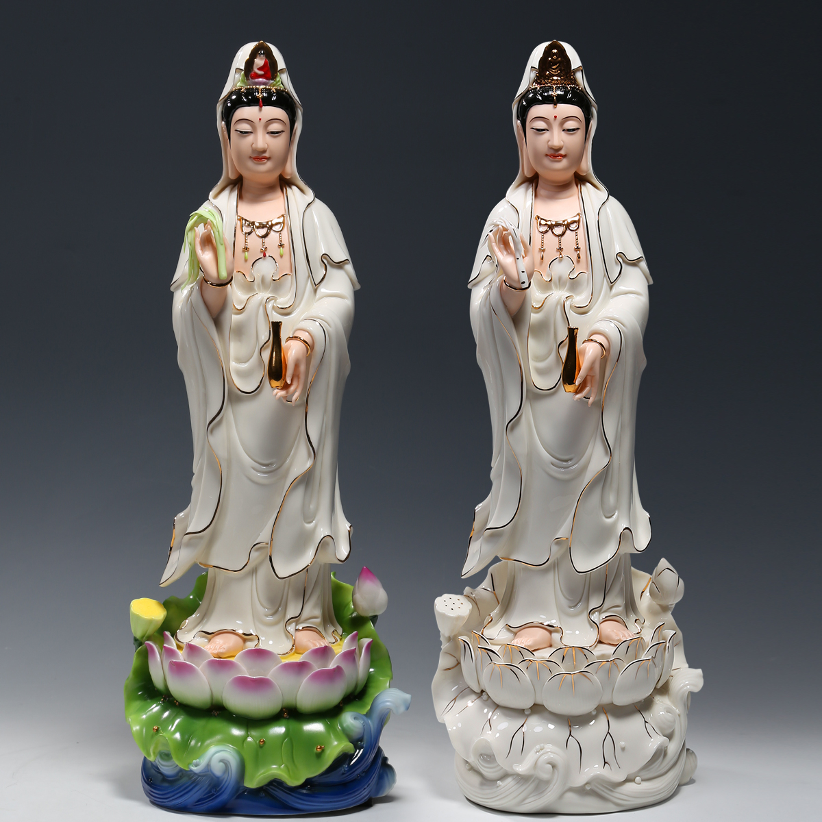 德化陶瓷16至20吋立莲西方三圣像家用供奉观音佛像阿弥陀佛摆件 - 图2