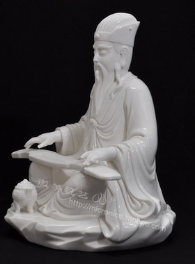 德化白瓷抚琴孔明像诸葛亮像摆件