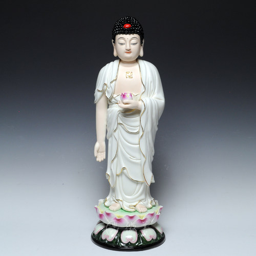 德化白瓷17寸立莲阿弥陀佛像接引像居家佛像站像家用供奉陶瓷摆件 - 图2