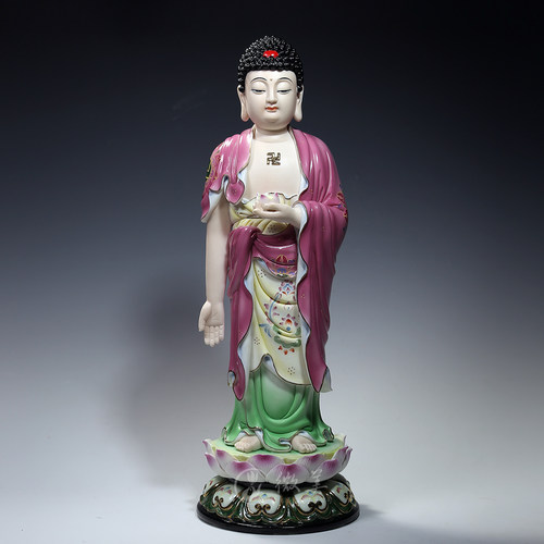 德化白瓷17寸立莲阿弥陀佛像接引像居家佛像站像家用供奉陶瓷摆件 - 图1